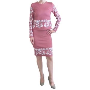 clover canyon • pink rose puff floral appliqué print skirt + top set